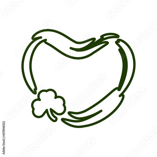 Frame of shape heart with shamrock Lucky symbol Good luck charm Vector graphic element