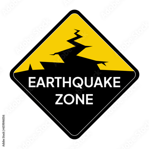 Earthquake zone road signs, labels or stickers to make people aware of earthquakes that often occur here and need to be prepared