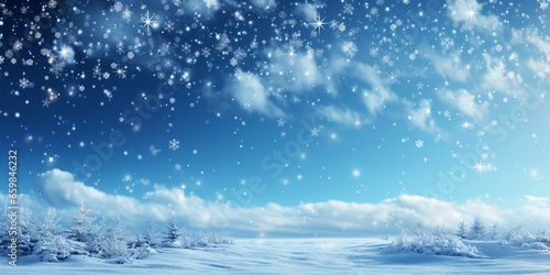ultrawide background image of light snowfall falling over snow drifts © Basit