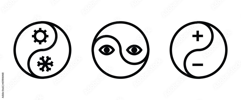 yin yang icon. In Yang Concept of dualism line icons set, Zen symbol editable stroke isolated on white background, linear vector outline illustration, symbol logo design style yin yang icon. In Yang Concept of dualism line icons set, Zen symbol editable stroke isolated on white background, linear vector outline illustration, symbol logo design style