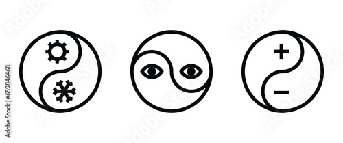 yin yang icon. In Yang Concept of dualism line icons set, Zen symbol editable stroke isolated on white background, linear vector outline illustration, symbol logo design style