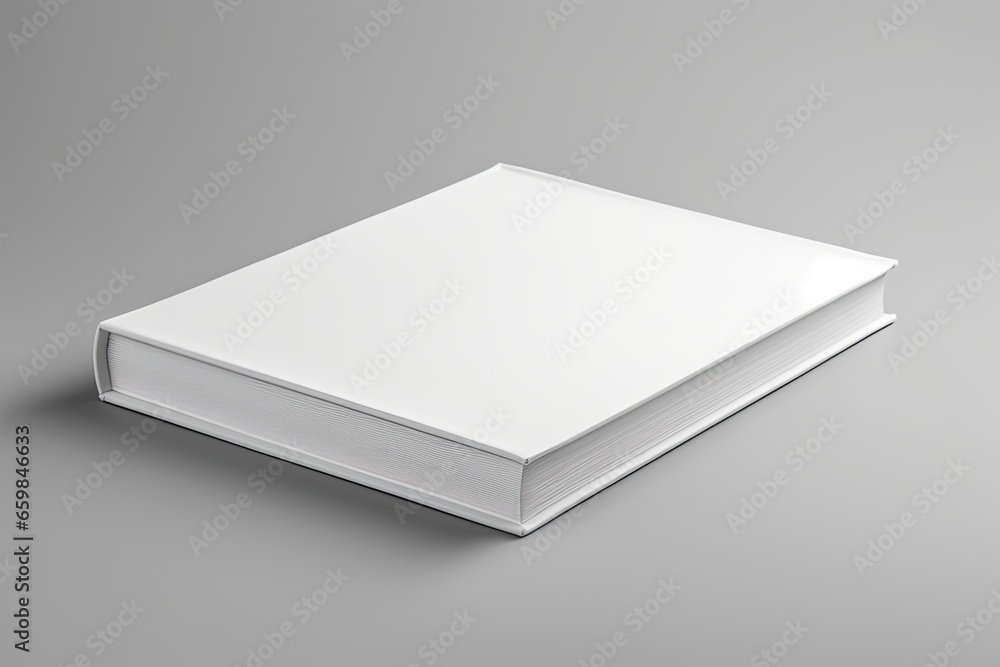 Realistic Three-Dimensional White Book on Grey Background. Empty Blank Paperback for Education Realistic Three-Dimensional White Book on Grey Background. Empty Blank Paperback for Education