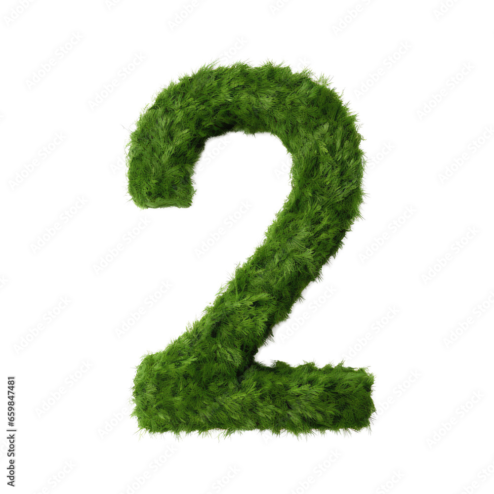 green grass forming number two, 2, alphabet text font character isolated on white in nature, growth and eco environment concept. green grass forming number two, 2, alphabet text font character isolated on white in nature, growth and eco environment concept.