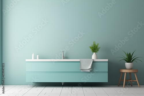 blue modern bathroom interior with bathtub