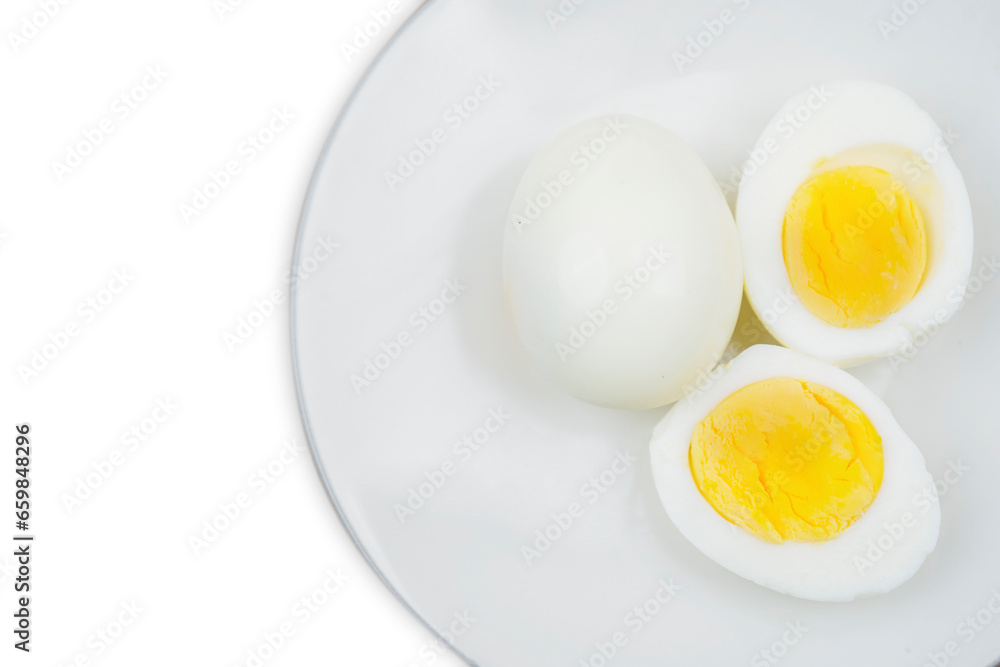 boiled egg on a plate over white background boiled egg on a plate over white background