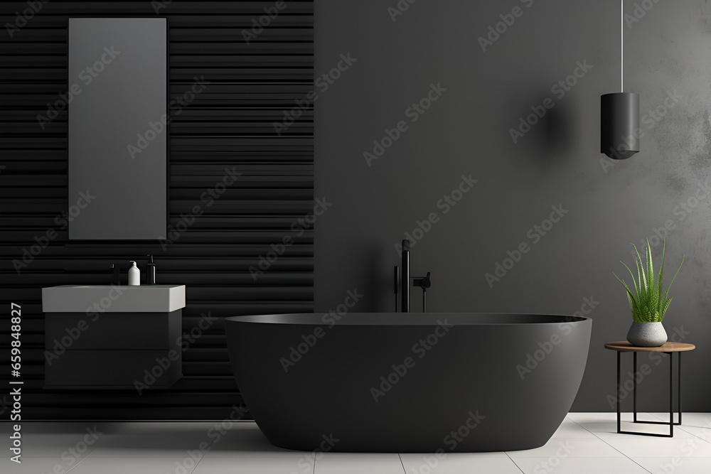 black modern bathroom interior with bathtub black modern bathroom interior with bathtub