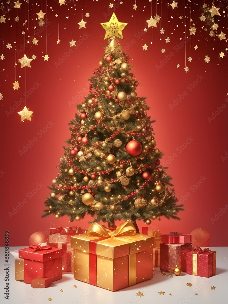Christmas sparkling bright tree  backgrounds. A Generative AI Digital Illustration.