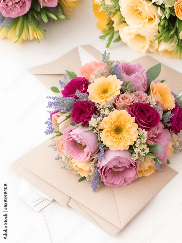 wedding bouquet of flowers. A Generative AI Digital Illustration.