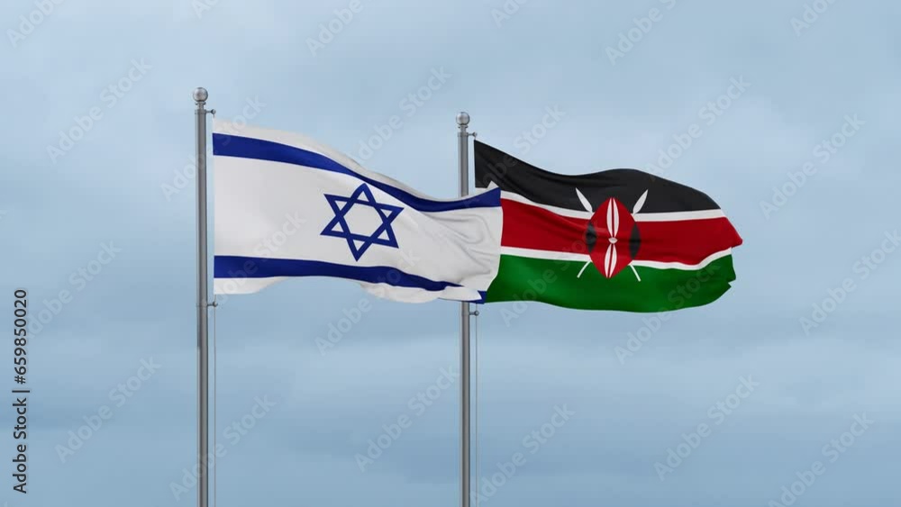 Kenya flag and Israel flag waving together on cloudy sky, endless seamless loop, two country relations concept Kenya flag and Israel flag waving together on cloudy sky, endless seamless loop, two country relations concept