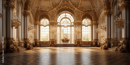 Fototapete A classic extravagant European style palace room with gold decorations