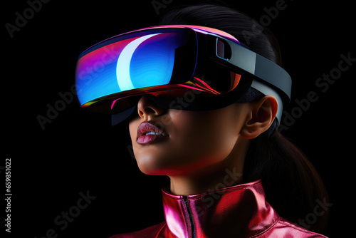 Futuristic VR Experience: Surprised Young Woman © Andrii 