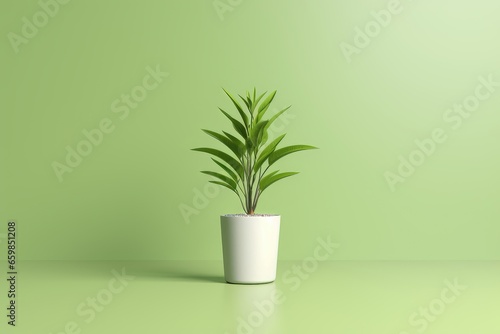 A background image featuring a green potted plant set against a complementary green background, creating a harmonious backdrop. Photorealistic illustration