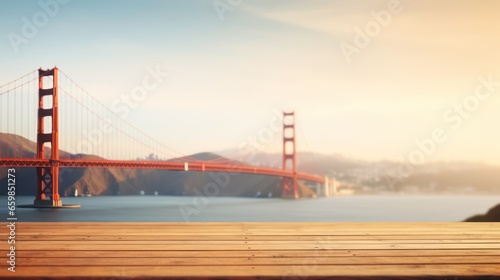 Table top with Golden Gate Bridge Background.