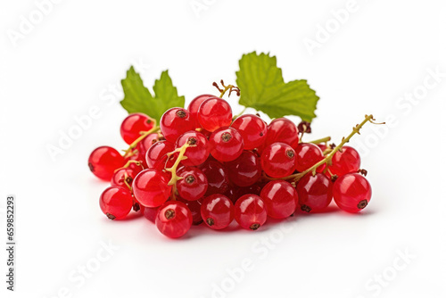Close-up photograph of bunch of vibrant red currants arranged neatly on clean white surface. This image is perfect for food-related projects or any design that requires fresh and colorful touch.