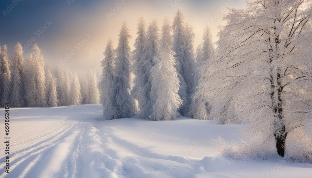 Snow-Covered Trees in a Beautiful Winter Landscape