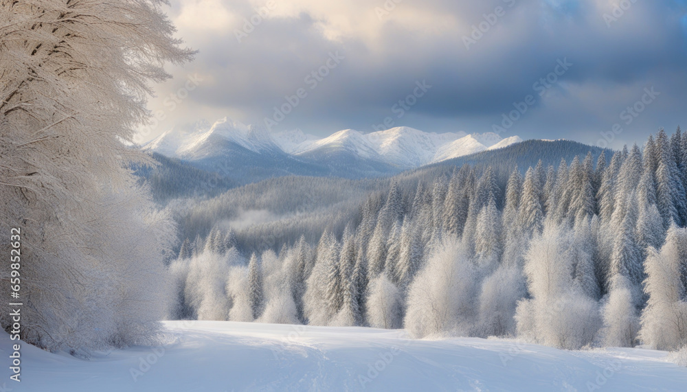 Snow-Covered Trees in a Beautiful Winter Landscape Snow-Covered Trees in a Beautiful Winter Landscape