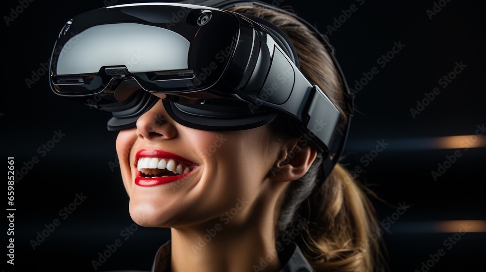 Ragazza prova visore per la realtà virtuale e rimane affascinata, AR, VR, Virtual reality Ragazza prova visore per la realtà virtuale e rimane affascinata, AR, VR, Virtual reality