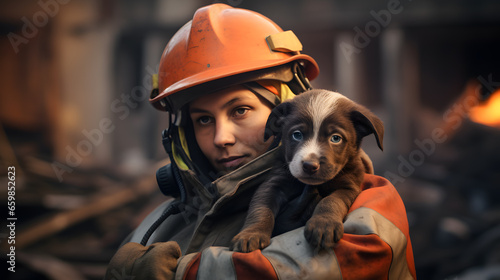 Capture an animal rescuer in the process of saving and caring for animals in need. Emphasize their dedication to the welfare of animals and their heroism in rescue efforts. © CanvasPixelDreams
