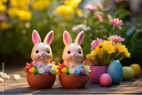 easter bunny and easter eggs © alphazero