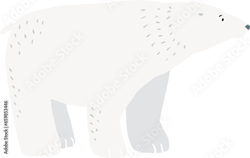 Hand drawn white polar bear. Cute wild animal. Isolated vector illustration in flat style for Christmas greeting card, invitation. North Pole, wild winter arctic animal icon. Zoo design element