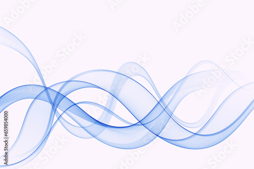 Abstract wavy blue smoky wave flow on white background.