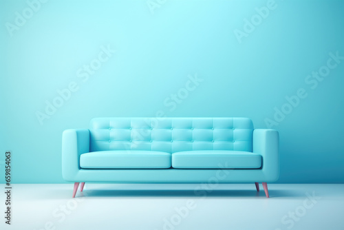 Picture of blue couch placed against blue wall. Suitable for interior design projects or home decor inspiration.