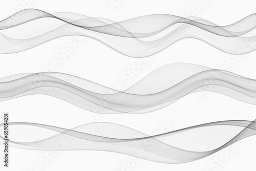 Futuristic collection of smooth gray wavy lines of soft smoke. Abstract transparent wave flow.