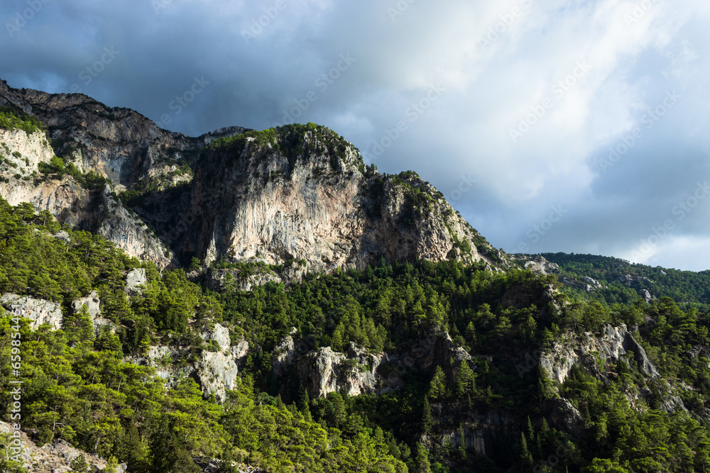 High cliffs and forest on the mountain in Mugla Fethiye
