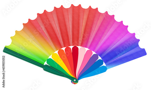 Rainbow Handheld Fan  3d rendering isolated on transparent background