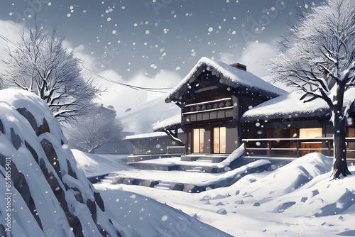 snow covered house,generative ai