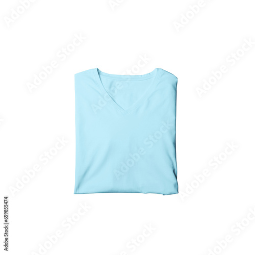 Aqua t-shirt mockup photo, blank vneck tshirt beautifully folded for presentation design, prints, patterns. Aqua folded v neck shirt