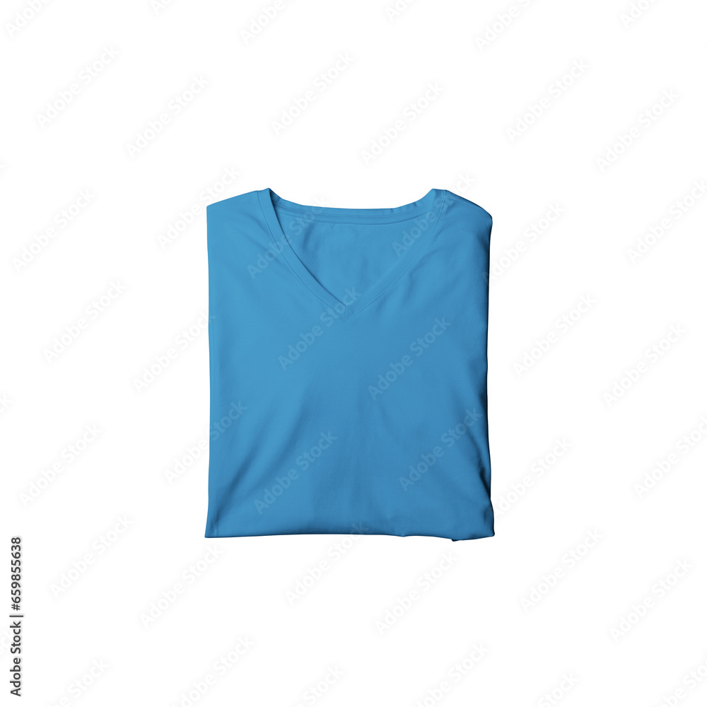 Deep teal t-shirt mockup photo, blank vneck tshirt beautifully folded for presentation design, prints, patterns. Deep teal folded v neck shirt