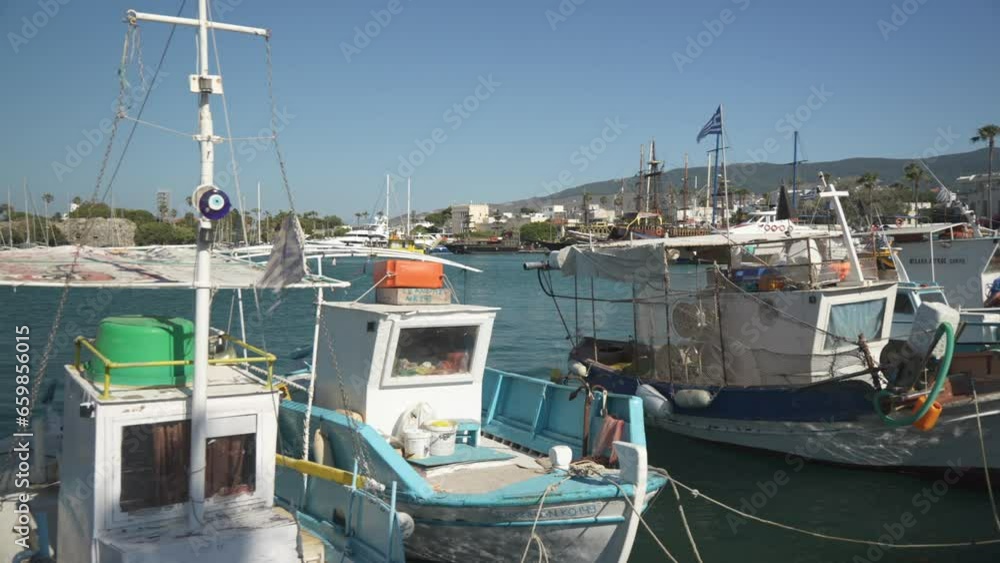 Boats in Kos Harbour, Kos Town, Kos, Dodecanese, Greek Islands Boats in Kos Harbour, Kos Town, Kos, Dodecanese, Greek Islands