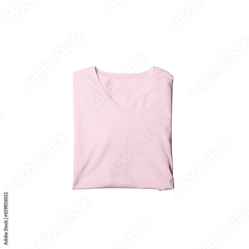 Pink t-shirt mockup photo, blank vneck tshirt beautifully folded for presentation design, prints, patterns. Pink folded v neck shirt