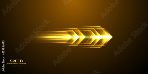 One abstract big glowing speed-up arrow on a dark background. Business growth, success, high results, investment growth, development progress, financial company statistics, and start-up concept. 