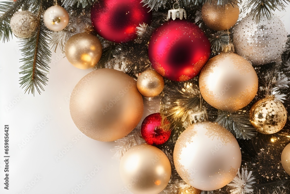Red And Golden Christmas Ornaments Background Holiday Decorations Red And Golden Christmas Ornaments Background Holiday Decorations