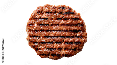Top View Grilled Hamburger Meat. Isolated on Transparent background.
