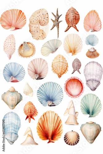 Set of Seashells in hand drawn style isolated on white background