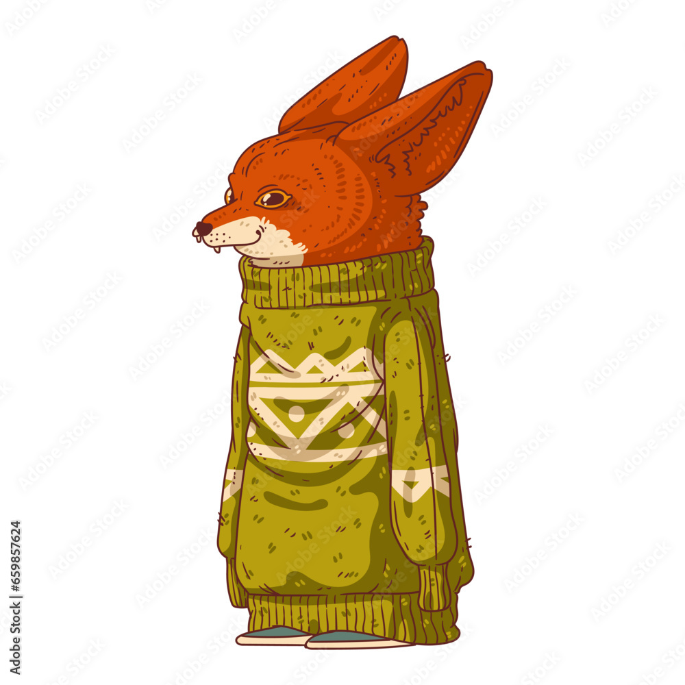 Hipster fox, vector illustration. A calm anthropomorphic fennec ...