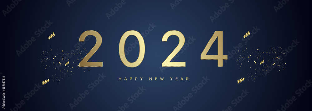 Happy New Year 2024 With gold ribbons Happy New Year 2024 With gold ribbons