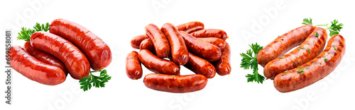 Set of sausages, isolated on transparent background