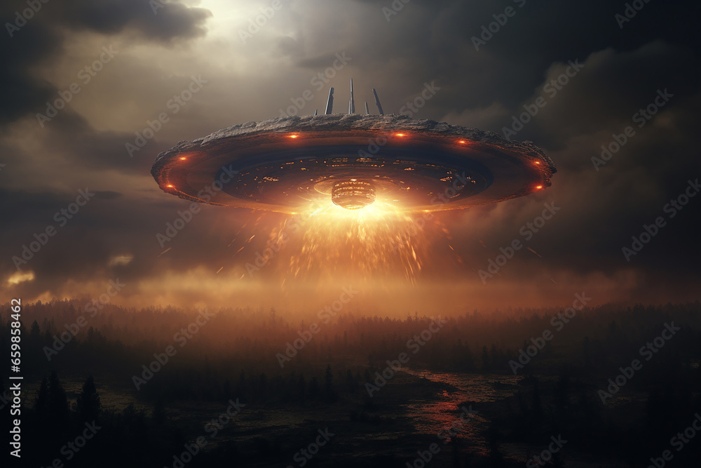 A flying saucer flying in the sky A flying saucer flying in the sky