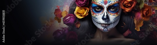 Day of Dead, Dia de los Muertos, Mexican Holiday, Beautiful Woman, Floral Art Design, Festive Culture