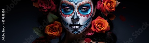 Day of Dead, Dia de los Muertos, Mexican Holiday, Beautiful Woman, Floral Art Design, Festive Culture