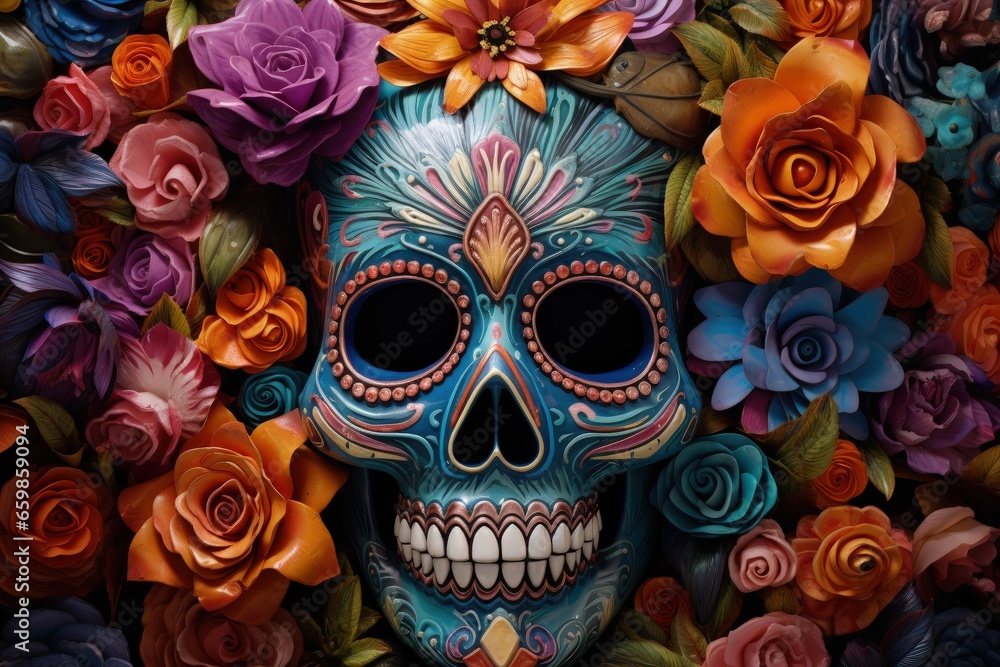 Day of Dead, Dia de los Muertos, Mexican Holiday, Skull Face, Beautiful Art