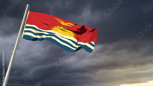 pretty Kiribati flag on heavy dark clouds backdrop - abstract 3D illustration © Dancing Man