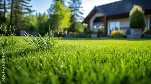 Wallpaper Mural Beautiful view on cute backyard in sunny day, fresh green grass lawn in sunlight, landscaping in the garden, beauty of summer season Torontodigital.ca