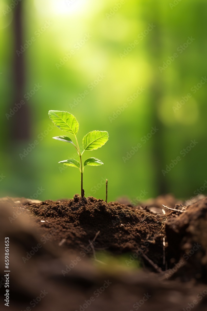 Small green seedling growing in the woods Small green seedling growing in the woods