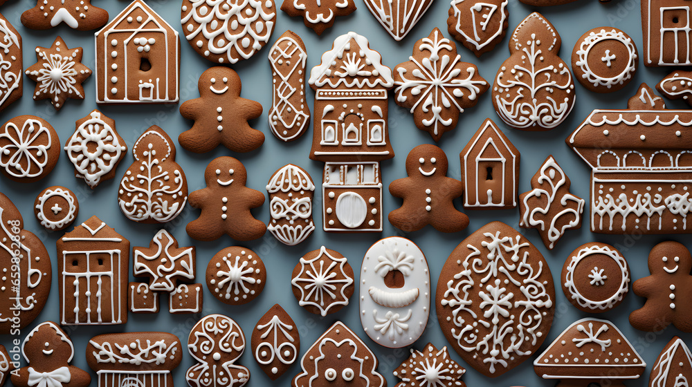 Capture the charm of gingerbread cookies arranged in delightful patterns. Highlight the icing details and festive shapes, making them a sweet addition to holiday-themed visuals. Capture the charm of gingerbread cookies arranged in delightful patterns. Highlight the icing details and festive shapes, making them a sweet addition to holiday-themed visuals.