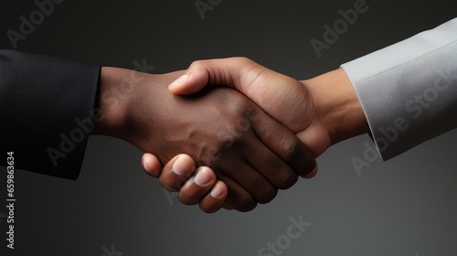 Handshake - Hand holding on black background.
